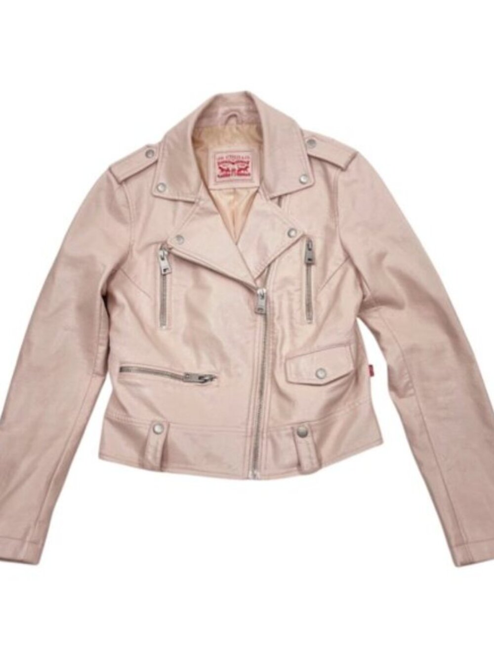 Levi's Pastel Pink Rose Faux Leather Moto Biker Cropped Jacket Women's S